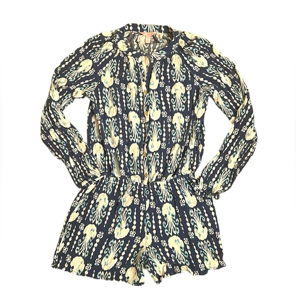 Lilly Pulitzer Elsa Indigo Blue Get in Line Long Sleeve Romper Women’s Size XS